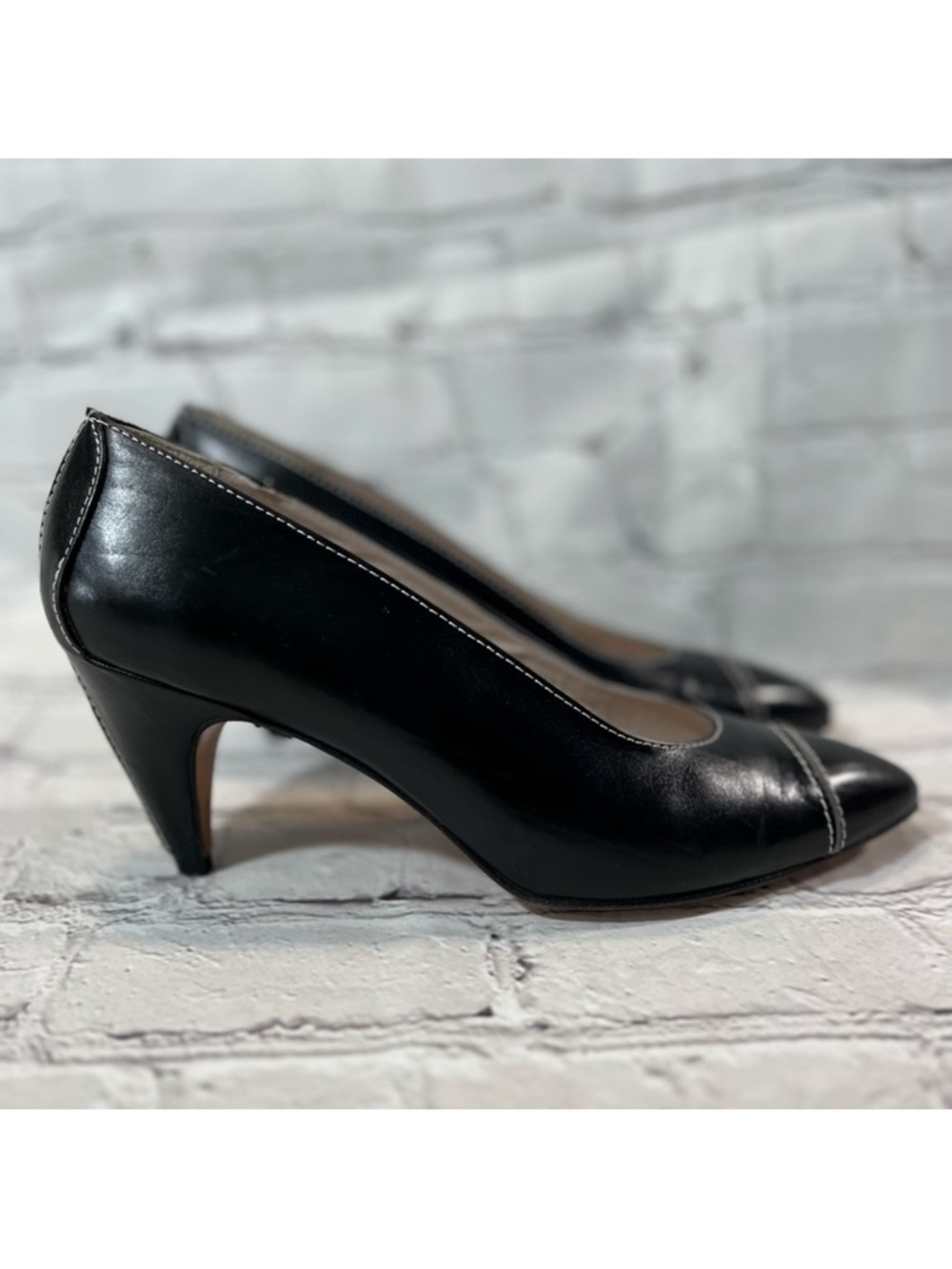 PHYLLIS POLAND Leather Heels Vintage Made in
Italy Black-7.5